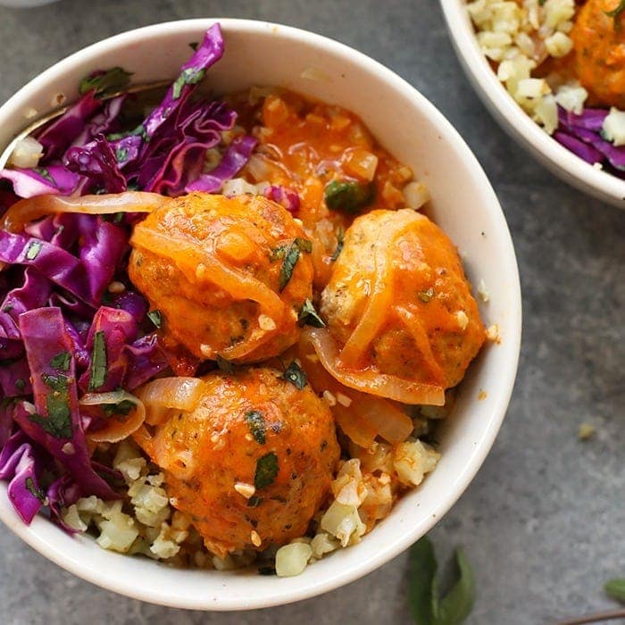 Your Go-To Weeknight Red Coconut Curry Meatballs with Cauli Rice